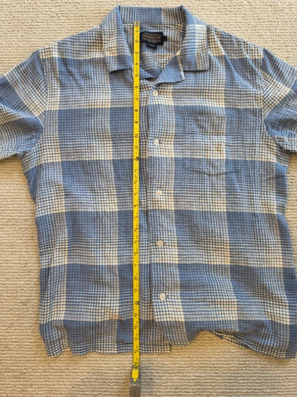 Men's Pendleton Linen Short Sleeve Button Up Shirt Blue Excellent Large